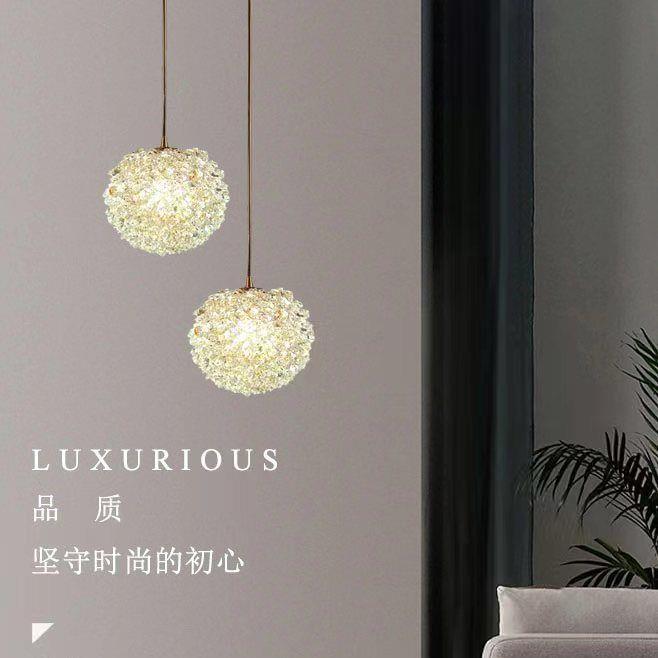 新款卧室床头吊灯轻奢创艺北欧网红吧台餐厅法式水晶球全铜小吊灯
