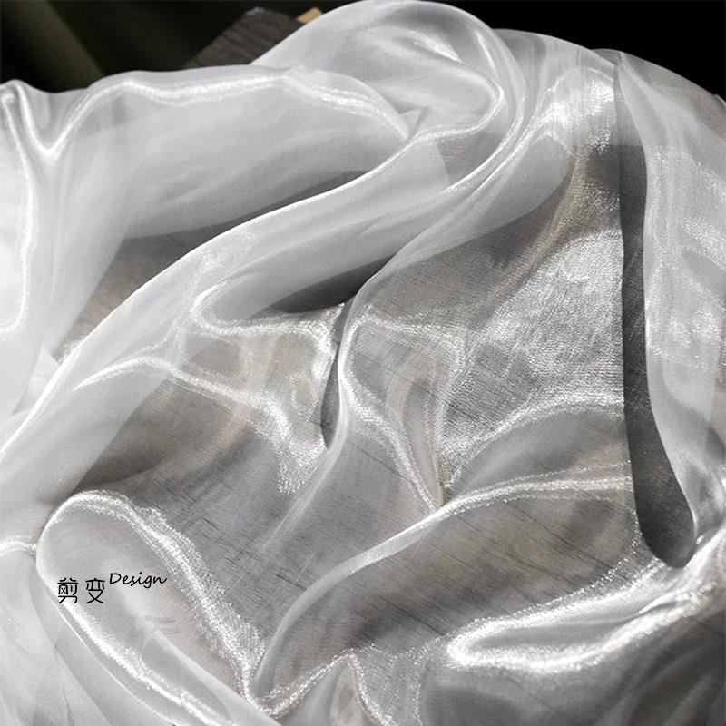 水光纱亮光闪光白纱加密软欧根纱高档设计师面料汉服礼服衬衣布料