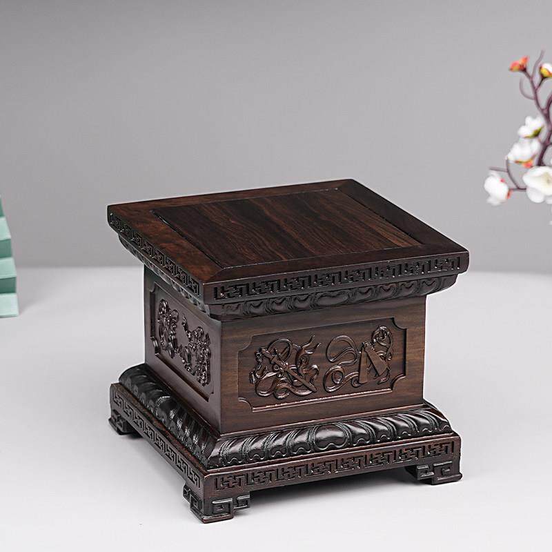黑檀木八宝金刚佛像底座实木雕刻观音财神关公摆件金刚莲花台底座