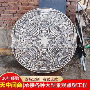 铸铜广西铜鼓景观雕塑户外纯铜壮族腰鼓战鼓绿地装饰锻铜浮雕鼓面