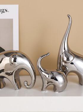 简约高档电镀陶瓷大象摆饰客厅玄关酒柜电视柜装饰品乔迁新居摆设