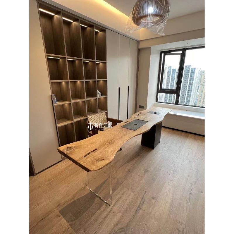 蜡木实木大板茶桌白原木板异整形茶台拉丝泡复古茶887长桌子