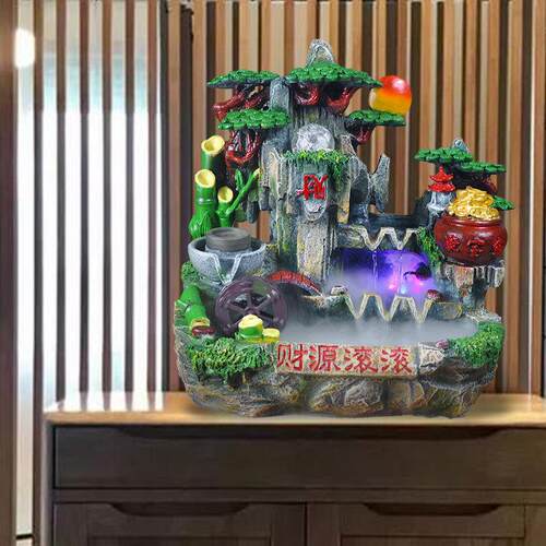 客厅假山流水生财循环水小型瀑布山水喷泉办公室装饰摆件开业礼品