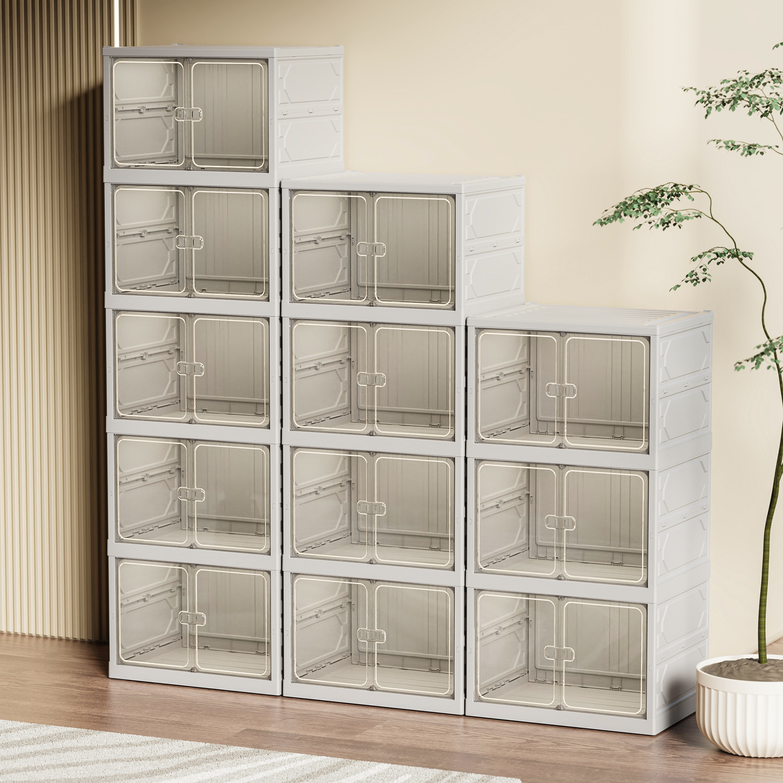 一体式透明鞋盒双开门组合鞋柜鞋子鞋盒塑料收纳折叠防尘收纳