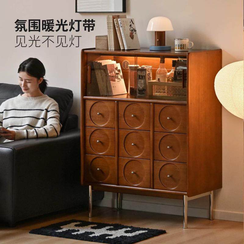 实木边柜斗柜客厅柜轻奢靠墙沙发立柜收纳复古储物柜抽屉卧室床尾