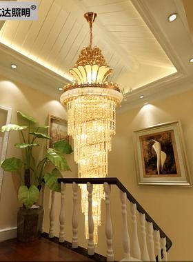 圆厂复式楼长吊灯le329转d水晶灯酒店别墅家楼梯旋大吊灯形大厅灯