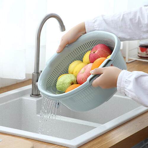 Double-layer vegetable washing basin with plastic draining b