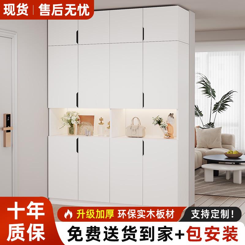 实木家用鞋柜落地大容量玄关柜多层定制收纳储物柜简约一体靠墙柜