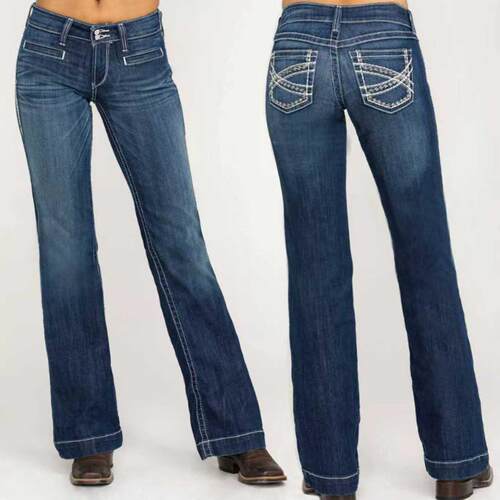 Spring Summer Western Bootcut Jeans Women Mid Rise Stretchy