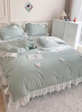 正品公主风in上s纯床件套全棉100四季白色被套可爱少女心四网棉红