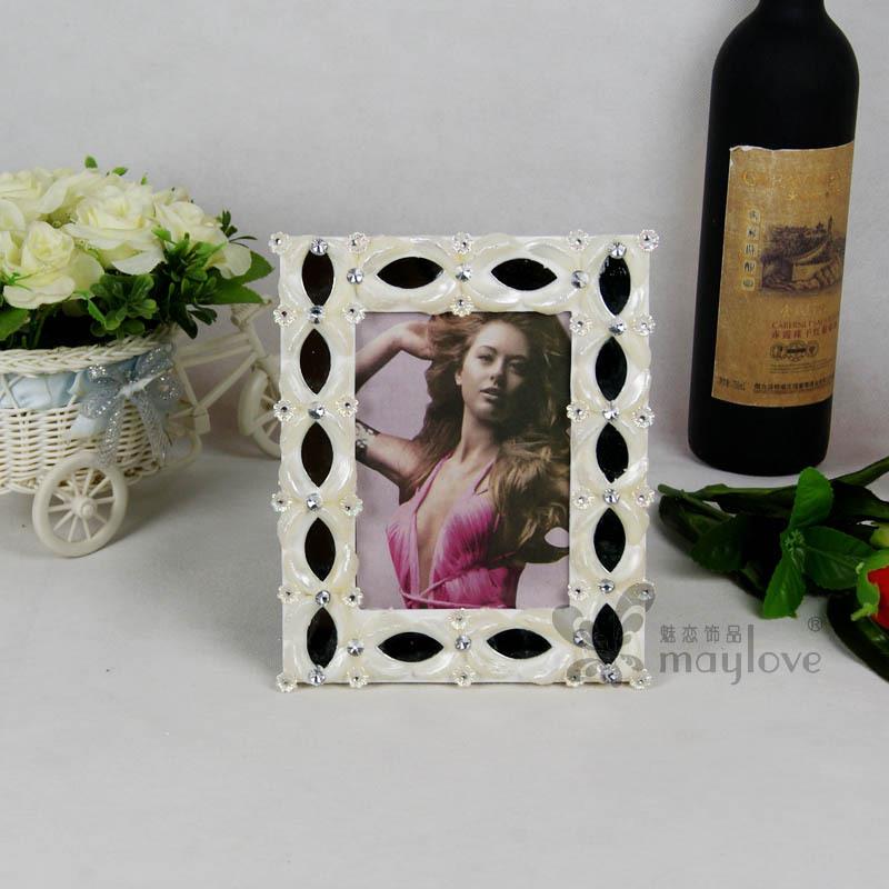 相圆椭黑色40064镜片珍珠花像朵方形框欧式实用别墅家居装饰摆台