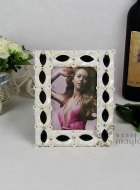 相圆椭黑色40064镜片珍珠花像朵方形框欧式实用别墅家居装饰摆台