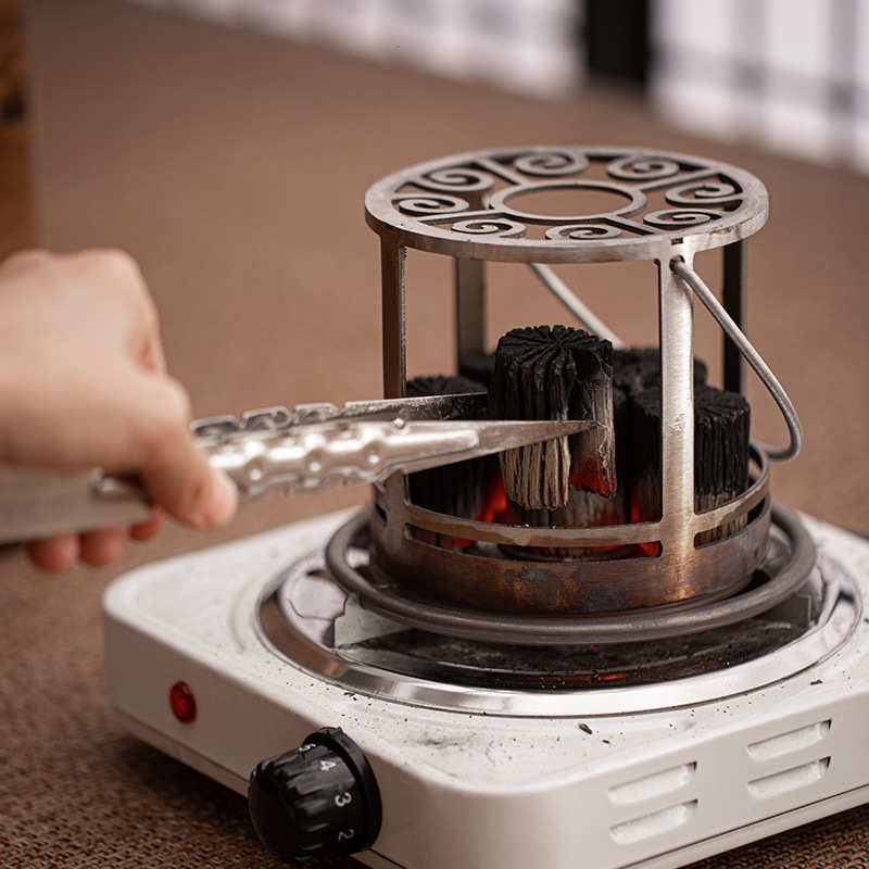 胡桃木围炉茶桌烧炭铁盆火钵桌子自在钩烤炉茶盘一体煮茶炉架