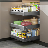 厨房拉篮双层抽屉式 橱柜内置物架超深柜拉蓝调味料改造抽拉收纳架