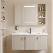 北欧实木浴柜组合洗脸洗手台陶瓷一体盆小户型化妆室洗漱桌镜柜