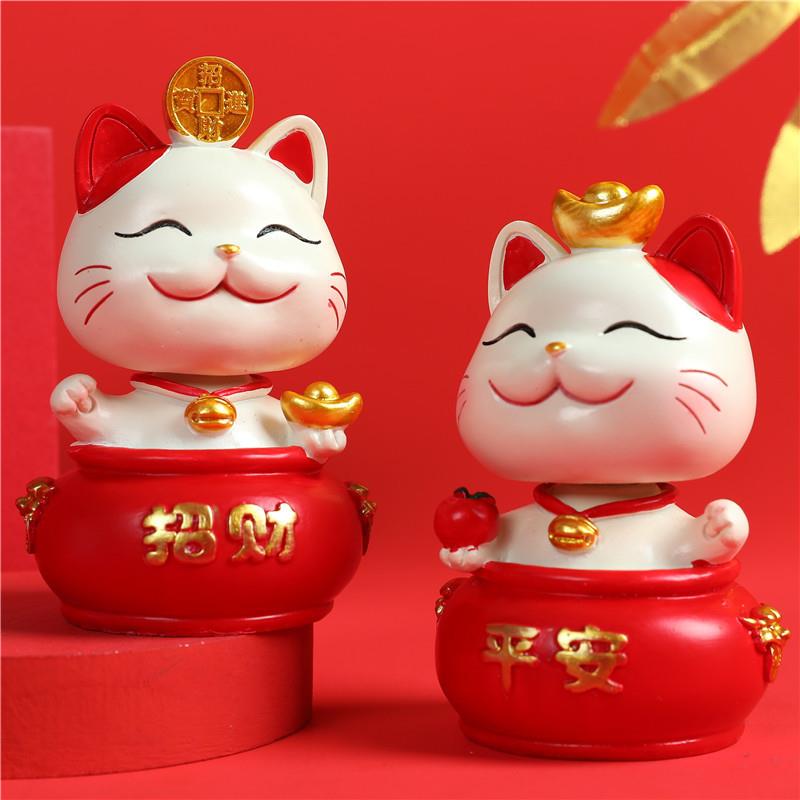 家居客厅摆件摇头招财猫招财猫饰小庆号车装工艺品喜新款创意礼汽