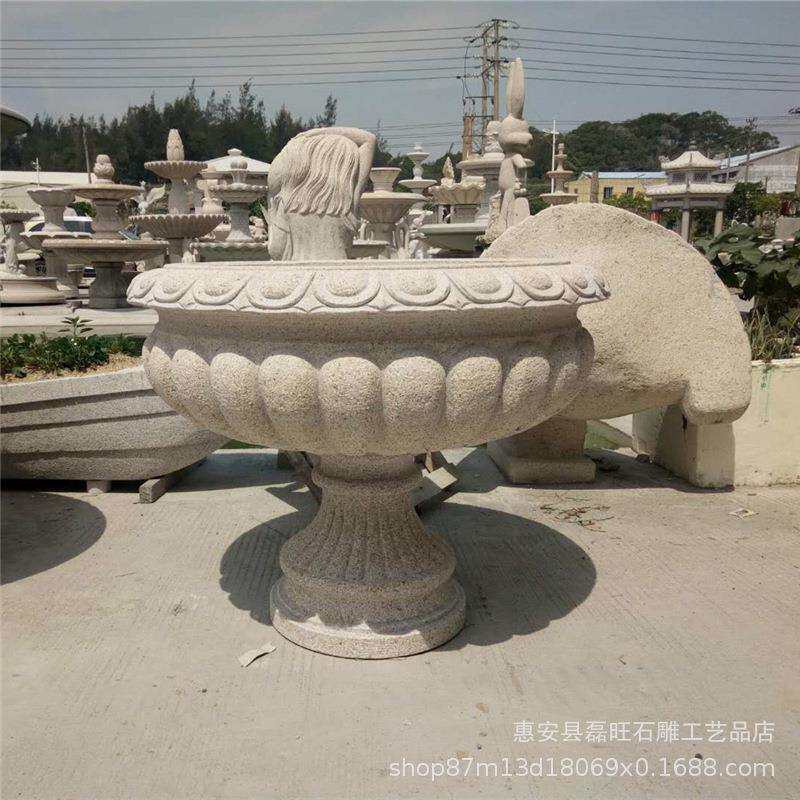 石雕仿古鱼缸 庭院雕刻青石做旧鱼缸 公园景区大理石花盆水缸摆件