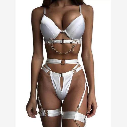 Women's Sexy Four Piece Underwear Set金属炼条前开扣内衣