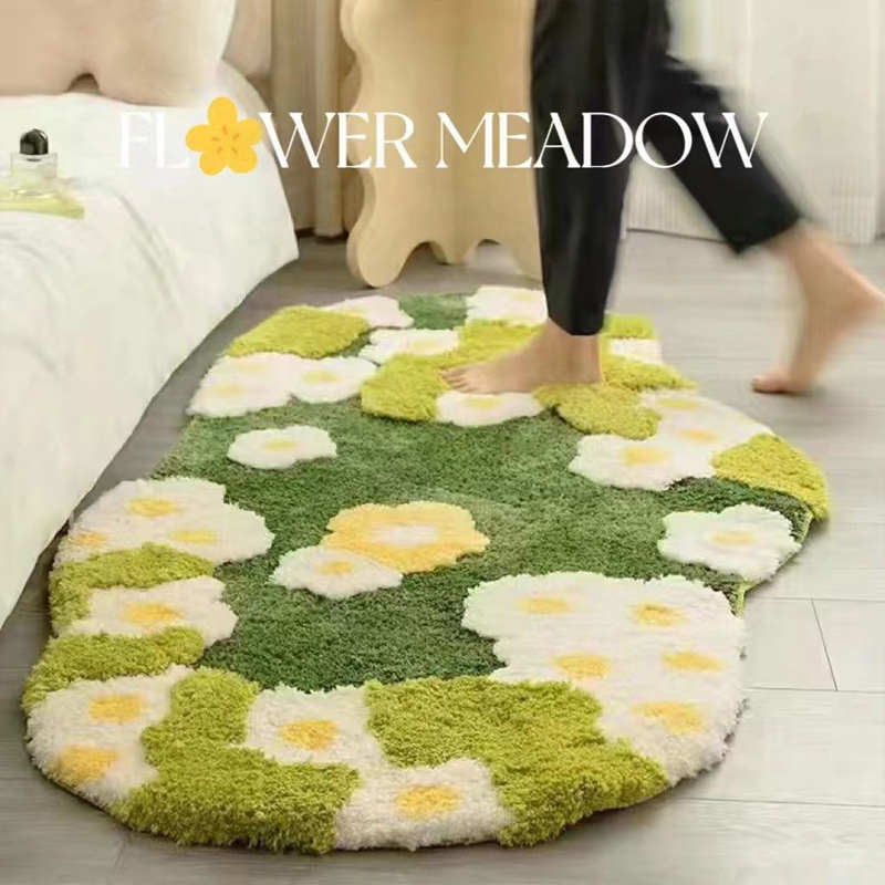 苔藓地毯卧室床边毯鲜花草地长条客厅地毯不规则高级感异形大地垫