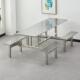 4人6人位食堂连体不锈钢餐桌椅学校厂hlm 7401工小吃店不锈快餐钢