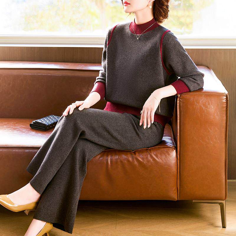 妈妈冬装休闲运动服针织套装2025新款中老年女时尚加厚毛衣两件套