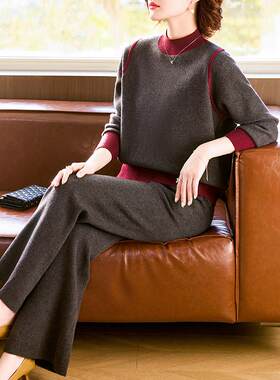 妈妈冬装休闲运动服针织套装2025新款中老年女时尚加厚毛衣两件套