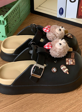 可爱EV双色鞋女款夏2025新款外穿透气防滑厚底包头一字凉拖