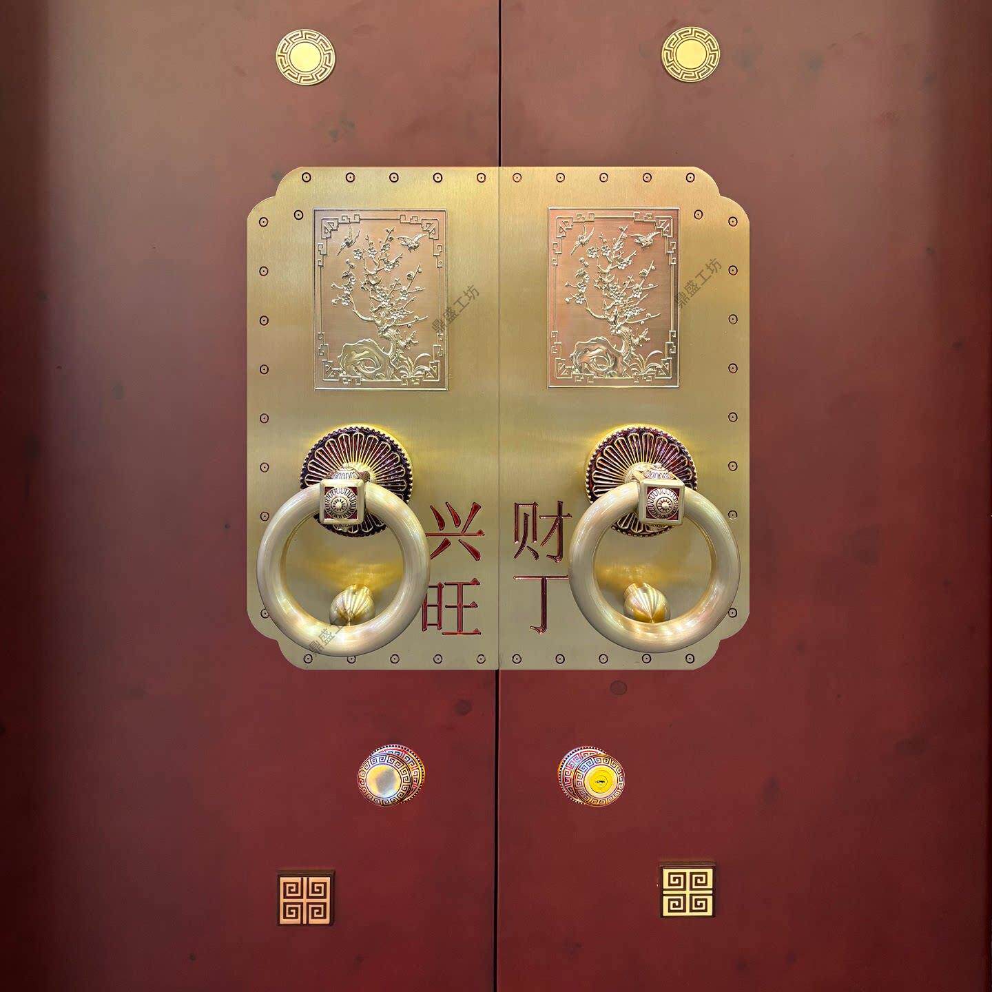 实木大门机械齿轮锁中式庭院别墅古铜豪华覆彷古纯铜老式大门把手