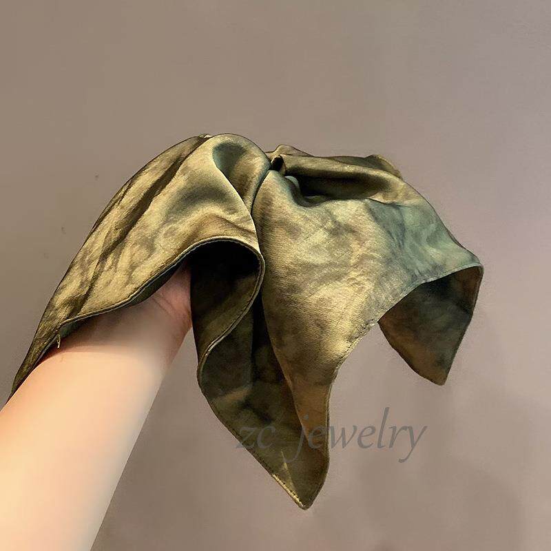 新款新中式绿色扎染大号方巾肠圈女高级感低马尾百搭发饰头绳