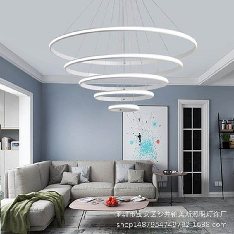 吊灯 LED复式楼梯大客厅现代简约loft工业风创意个性圆环北欧灯具
