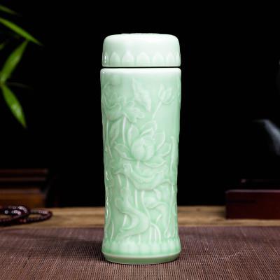 景德镇陶瓷保温杯男女茶杯水杯保温杯双层内胆青花瓷杯子礼品定制图片