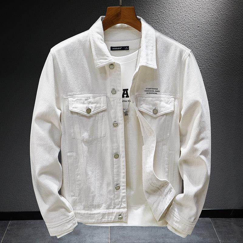 白色印花牛仔外套男春秋新款宽松加肥加大码棒球衣服休闲工装夹克