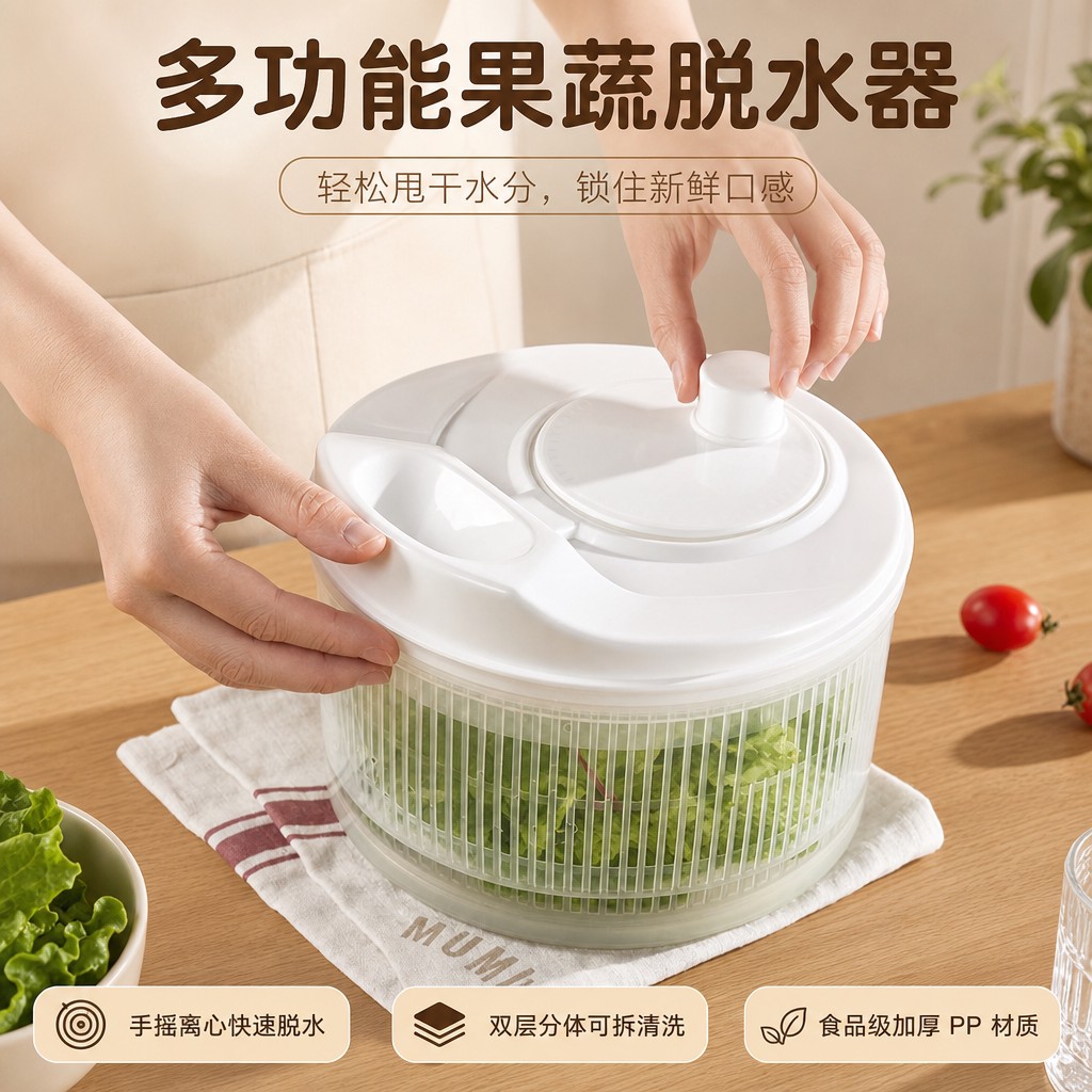 多功能蔬菜脱水器家用沙拉甩水菜篮厨房果蔬洗菜盆沥水篮甩干神器