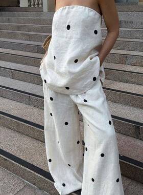 Women's 2 Piece Casual Outfits Sleeveless Dot Print Tube