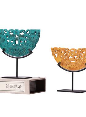 创意新中式复古仿玉镂空树脂金属摆件样板房售楼处展厅装饰品摆设