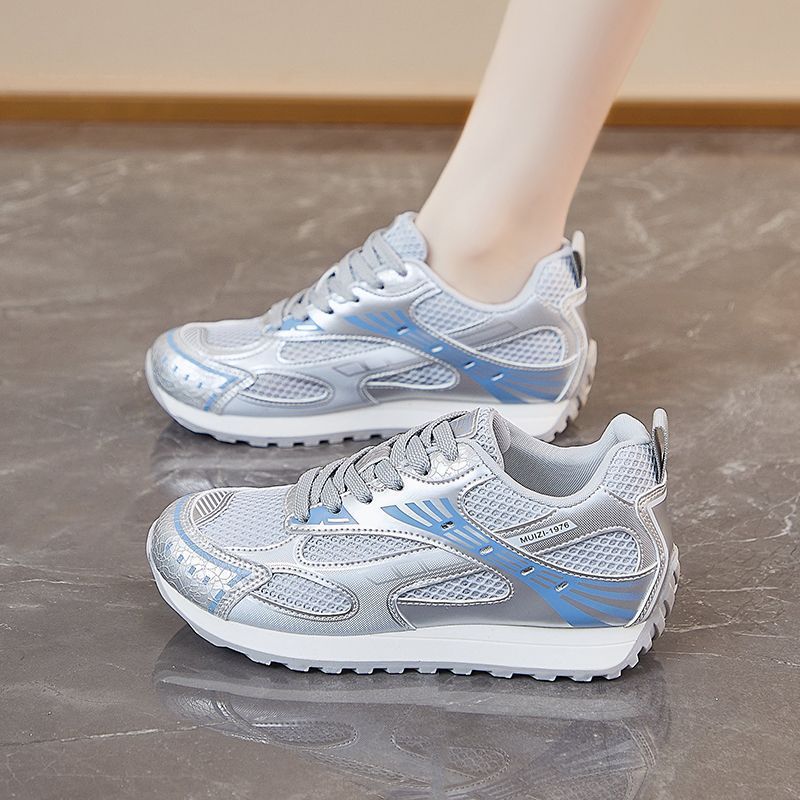 运动鞋透气透气增高银色老爹鞋