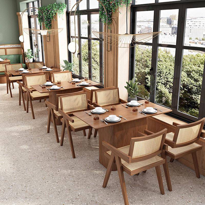 东南亚风格实木藤编卡座沙发设计师港式茶餐厅咖啡连锁店桌椅组合