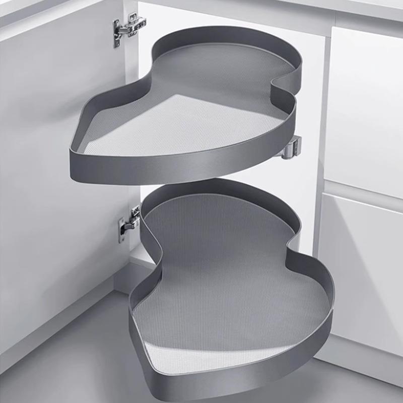 厨房橱柜铝合金转角拉篮阻尼旋转收纳置物架拐角飞碟调味篮碗碟架