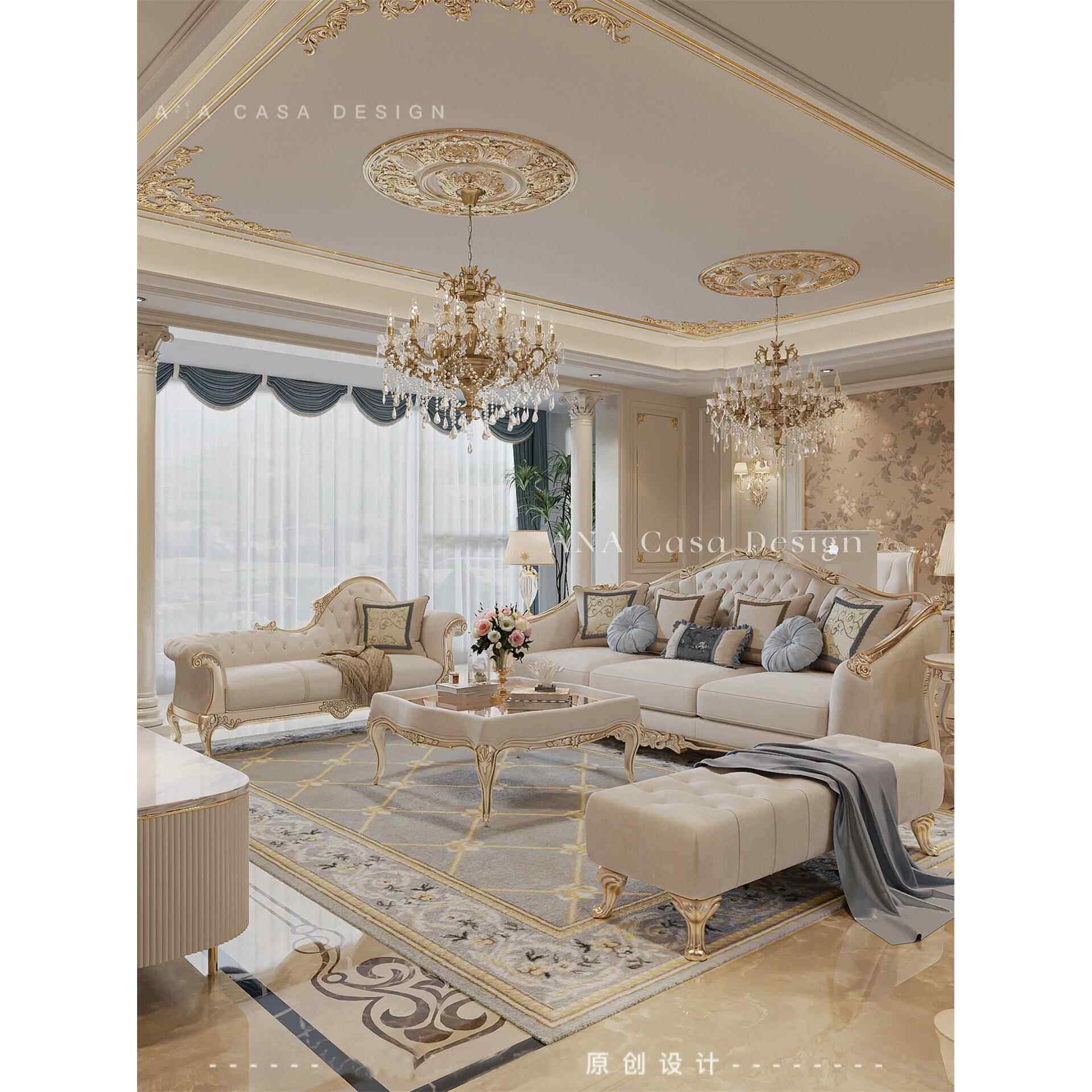 法式轻奢实木雕刻沙发欧式宫廷高档实木三人位沙发贵妃客厅组合