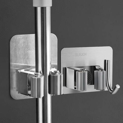Stainless Steel Mop Clip Hanger, Bathroom Wall-Mounted Rack