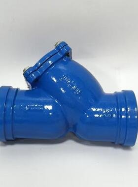 蓝色沟槽式Y型过滤器G81H-16给水卡箍式过滤器 DN65-DN300