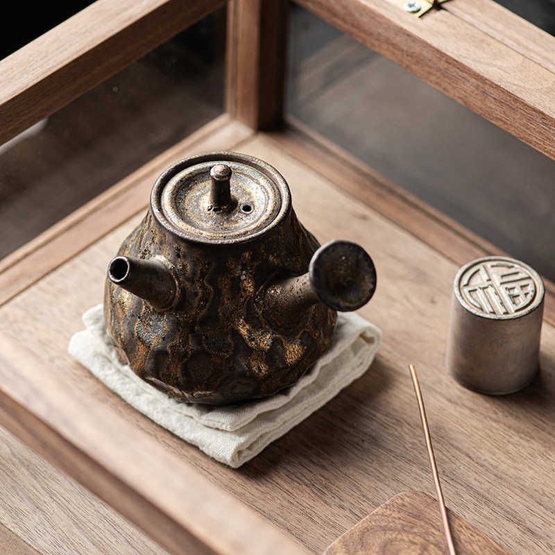 鎏金复古陶瓷侧把茶壶单壶家用小号窑变锤纹老中式泡茶器功夫茶具,餐饮具,茶壶,淘宝优惠券,粉丝福利购,淘宝优惠卷