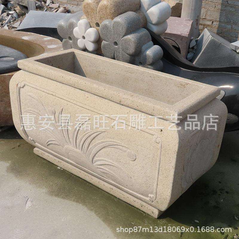 汉白玉雕刻花盆 欧式长方形花钵 中式石花盆 仿古石雕花盆