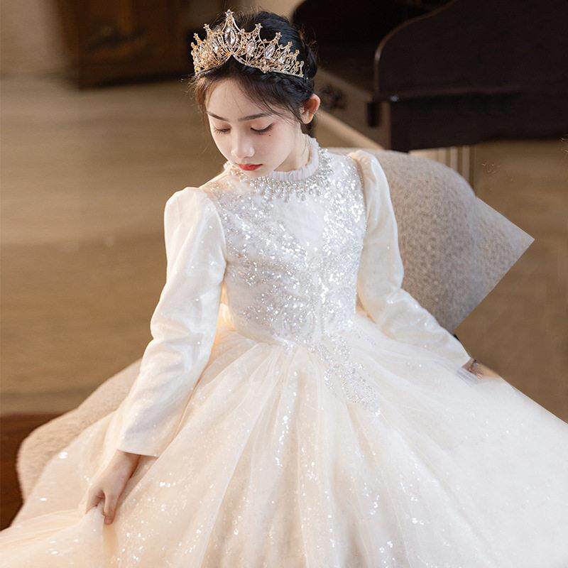 儿童走秀礼服女童连衣裙冬季新款大童胖妹妹公主裙舞蹈主持演出服