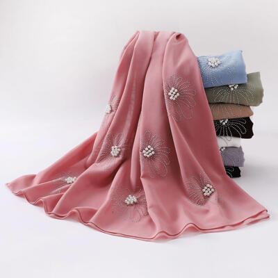 Chiffon long scarf head flower hot diamond studded scarf围巾