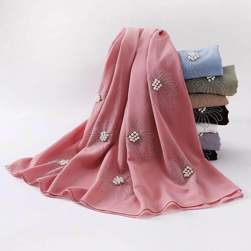 Chiffon long scarf head flower hot diamond studded scarf围巾