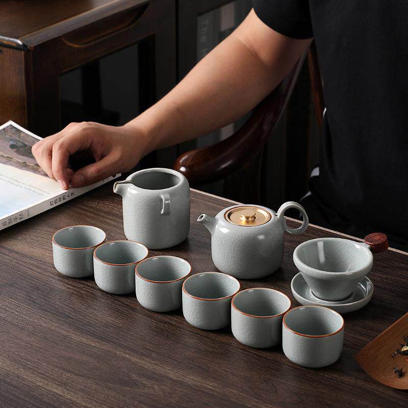 新款直销茶具套装开片汝窑10头茶壶功夫茶具礼品logo家用办公路宝