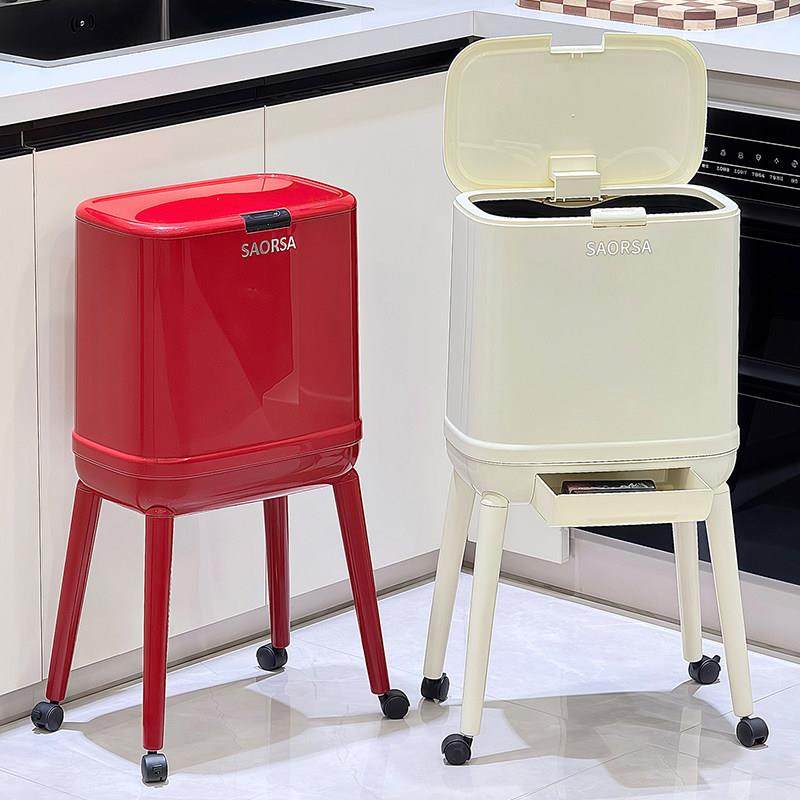 厨房垃圾桶专用免弯腰高脚家用2025新款高颜值带盖可移动大容量