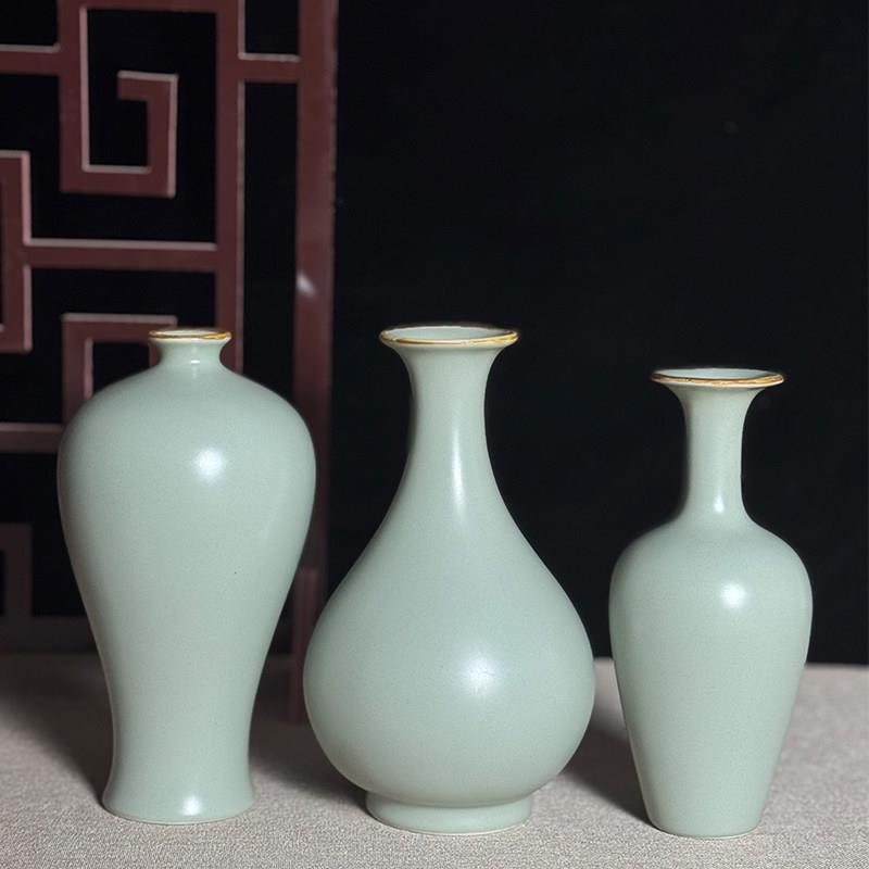 天青色彷宋汝窑陶瓷花瓶景德镇彷古陶瓷花瓶客厅桌面礼盒青瓷摆件