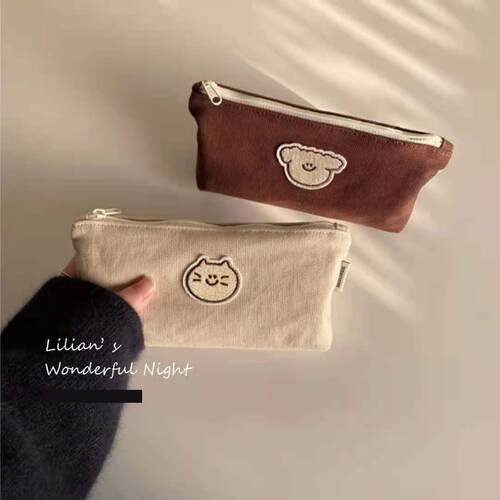 文具盒ins风韩系女猫咪狗笔袋ins日系女生大容量简约小众高颜值韩版帆布收纳文具袋